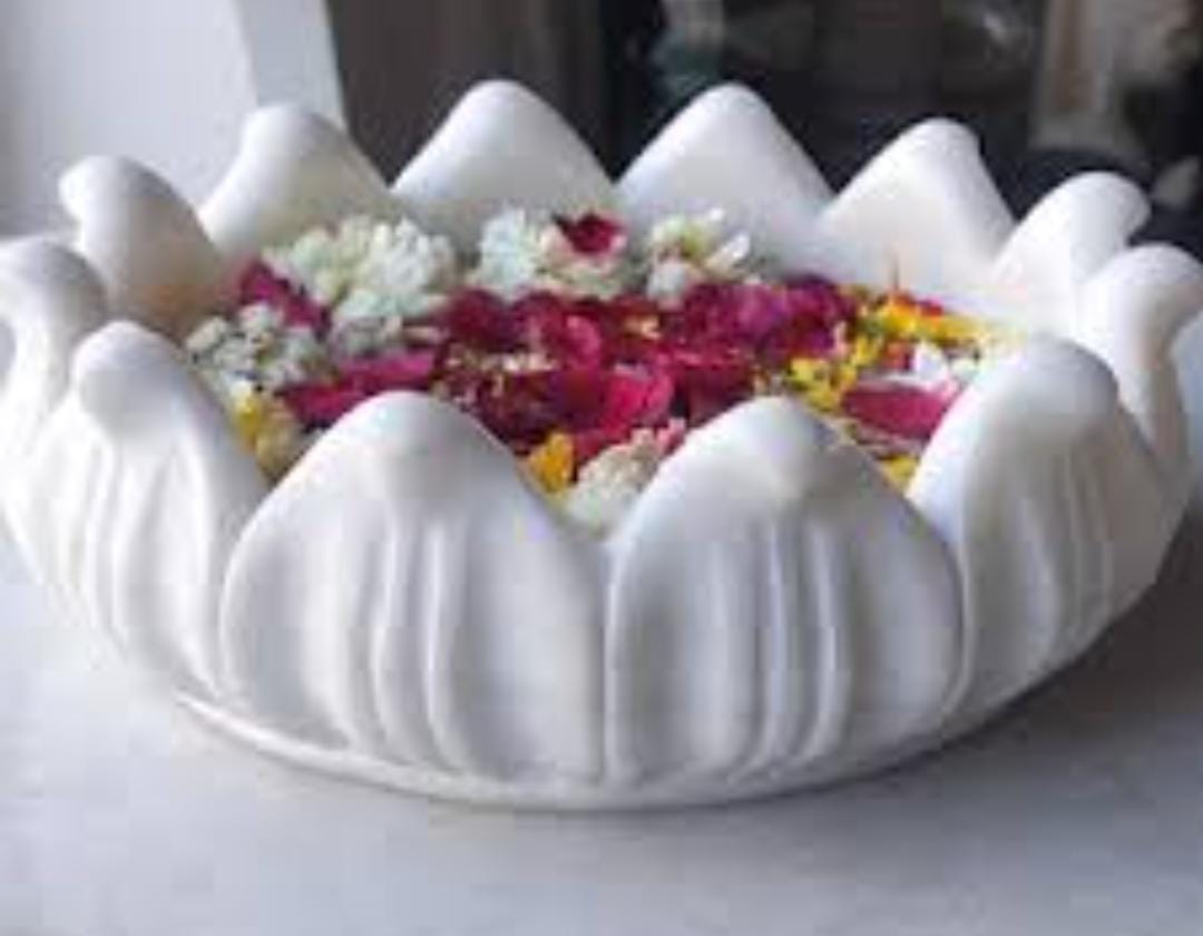 Marble lotus urli bowl, 9" diameter for fruit/snacks/tea lights/diwali decoration/gift item